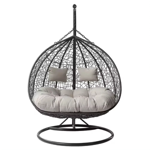 Fauteuil œuf <span class=keywords><strong>suspendu</strong></span> moderne à double siège, balançoire en rotin PE pour jardin extérieur, chambre à coucher, parc, salon, siège de loisirs confortable - Product Image 2
