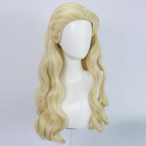Perruque de cosplay Sorcière Maléfique Glinda, longue, blonde bouclée, brun clair, pour femme, fête costumée, Halloween, petit bonnet - Product Image 2