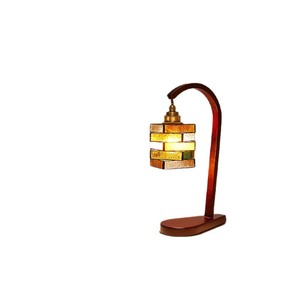 Vintage Style Solid Wood <b>Table</b> Lamp With Stained Glass Shade E26 LED Bulb For Living Room Bedroom <b>Study</b> Decor - Product Image 5