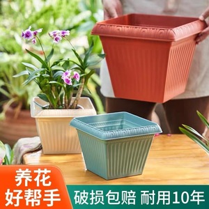 Pot de fleurs carré en résine nordique, grande taille, avec trou de drainage, pour balcon et jardin - Product Image 4