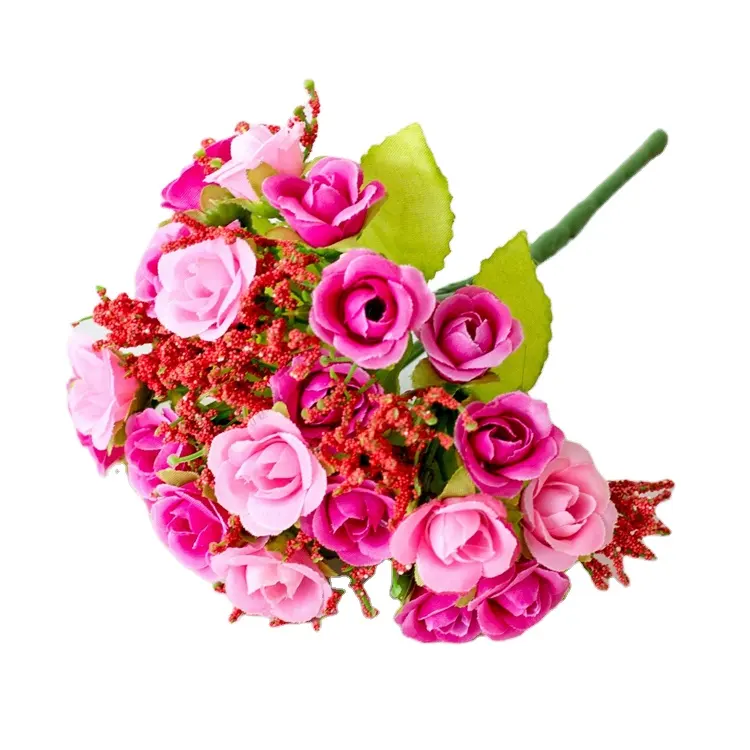 QSLH V863 Vendita Calda di Simulazione di Plastica Rosa Fiori 21 Teste di Diamante Rosa Bouquet Per La Decorazione