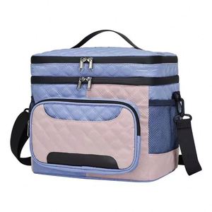 Sac isotherme double paroi en tissu composite color-block, imperméable, à motif losanges, avec fermeture éclair, portable, personnalisable OEM/ODM - Product Image 1