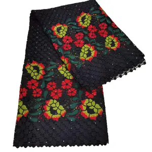 Beautial tecidos de renda preto guipure, flor bordado, tecido de renda para pedras de casamento nigeriano, laço ml41g114