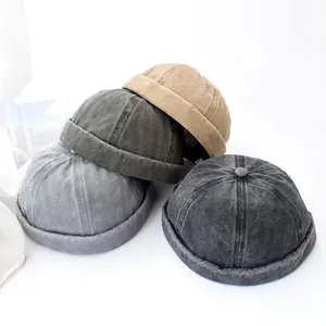 MIO Retro Fashion model baru uniseks Pria Wanita topi kupluk 2024 topi tanpa tepi tengkorak topi Docker dicuci katun Denim tanpa tepi