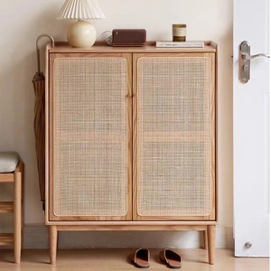 Modern Wooden <strong>Rattan</strong> <strong>Shoe</strong> Cabinet with Durable Multi-Functional <strong>Storage</strong> for Living Room Entryway Hotel Use - Product Image 3