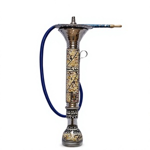 Authentique Ensemble Chicha Khalil Mamoon avec Filtre Décoré de Mosaïque et Narguilé à Glace - 100cm, Corps en Laiton Massif - Product Image 1