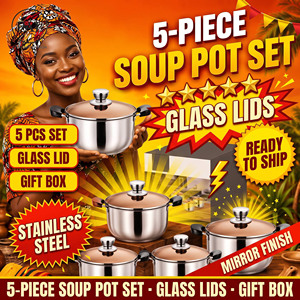 Juego <span class=keywords><strong>de</strong></span> ollas Kitchen Treasure <span class=keywords><strong>de</strong></span> 5 piezas, acero inoxidable, tapa <span class=keywords><strong>de</strong></span> <span class=keywords><strong>vidrio</strong></span>, mango <span class=keywords><strong>de</strong></span> plástico negro, <span class=keywords><strong>de</strong></span> 18 cm a 26 cm, para cocinar en casa. - Product Image 1