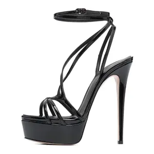 Plus Size Open Toe High Heels Cross Ankle Strap Platform Sandals Fancy Stiletto Heel Ladies Shoes