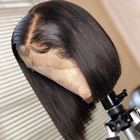 Unité de cheveux naturels Remy non traités 13x6 haute définition sans adhésif, coupe courte, avec double trame soyeuse 5x5, cheveux vietnamiens 13x4