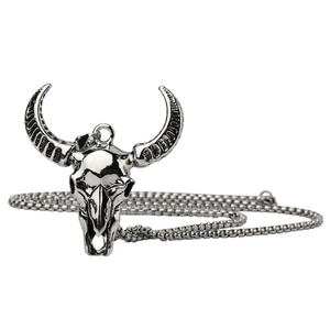 Collar de Acero Inoxidable con Cabeza de Toro y Esqueleto, Estilo Hip Hop, Tendencia Masculina, Collar Retro Europeo y Americano de Acero de Titanio - Product Image 4