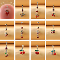 RVS fruit buikring zirkoon bedel hangende kersen navel piercing ring externe draad piercing sieraden voor cadeau