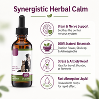 Gouttes calmantes pour animaux de compagnie, soulagement de l'anxiété pour chiens et chats, Ashwagandha, fleur de passion, complément liquide, bien-être du système nerveux, 2 oz