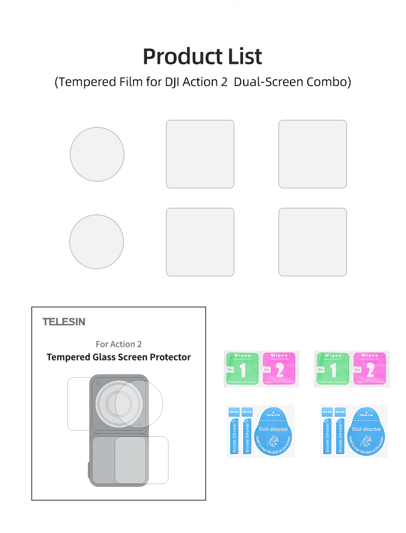 Wholesale Thin Tempered Glass Screen Lens Protectors for Dji Action 2 Dual-Screen Combo