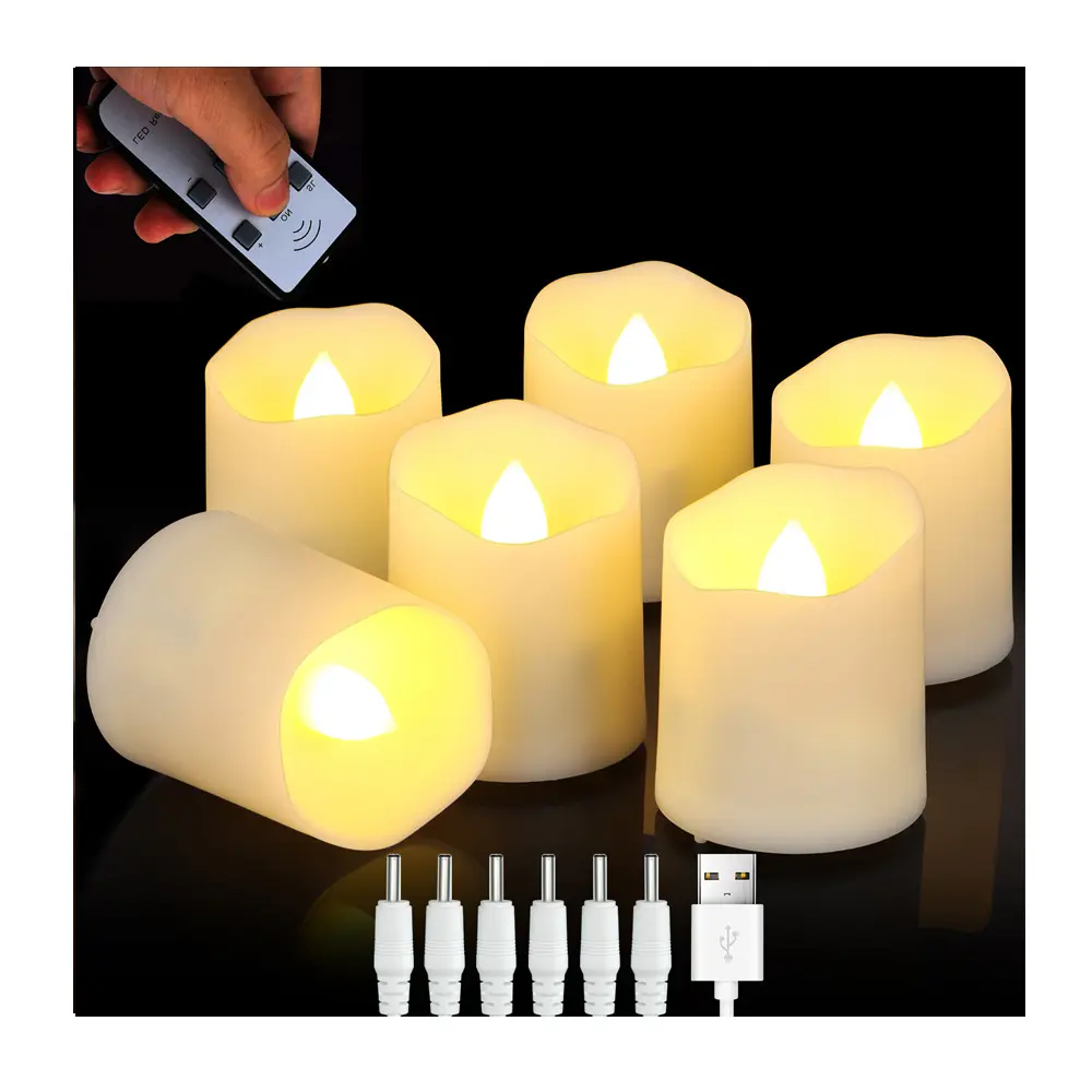 6 Pack Preço Baixo Bateria Operado Tea Candle Set Sem Chama Remoto Luzes LED Elétricas Recarregáveis Tea Light Candle Home Decor