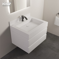 Meuble de salle de bain en pierre de luxe à surface solide, meuble sous-vasque, lavabo mural et meuble sous-vasque