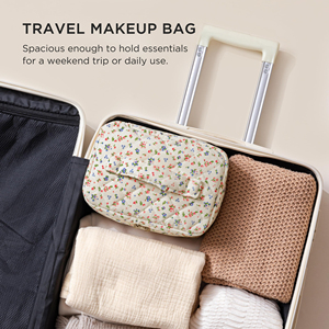 Floral Quilted Make up <b>Bag</b>,Large Cotton Cosmetic <b>Bag</b>,Fashionable Travel Makeup Pouch - Product Image 5