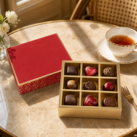Boîte à chocolat de luxe en carton rouge et or, boîte de présentation, matériaux recyclés, 9 compartiments, emballage pour la Saint-Valentin, couvercle amovible