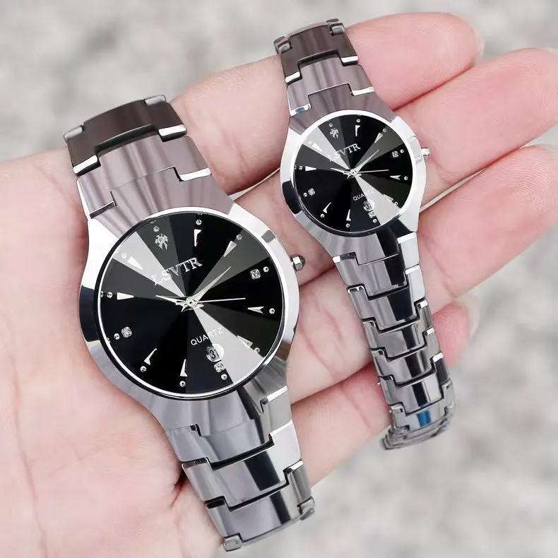 Wlisth markalar moda reloj kuvars saatler seti ışık tungsten çelik çift saatleri