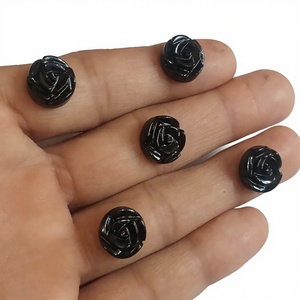 HARI OM CREATIONS Nouvelle magnifique pierre précieuse en onyx noir naturel massif de qualité AAA, certifiée IGI, sculptée en forme de fleur, lisse et de petite taille - Product Image 1