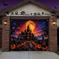 Bannière de toile grande taille à suspendre pour Halloween, motif citrouille effrayante, pour décoration de porte de garage, cour, magasin ou fête d'Halloween