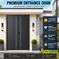 Porte d'entrée double extérieure de luxe moderne en aluminium moulé, pour grande villa et appartement, avec gravures de précision, portail de sécurité robuste