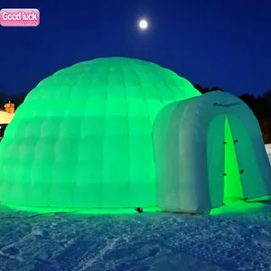 Tienda de cúpula iglú inflable con iluminación LED blanca portátil emergente de alta calidad para acampar, boda, fiesta de cumpleaños