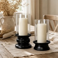 Chinesischer Stil Massivholz Windgeschützter Kerzenhalter, Mattschwarzer Aromatherapie-Kerzenständer, Elegante Esstisch-Dekoration