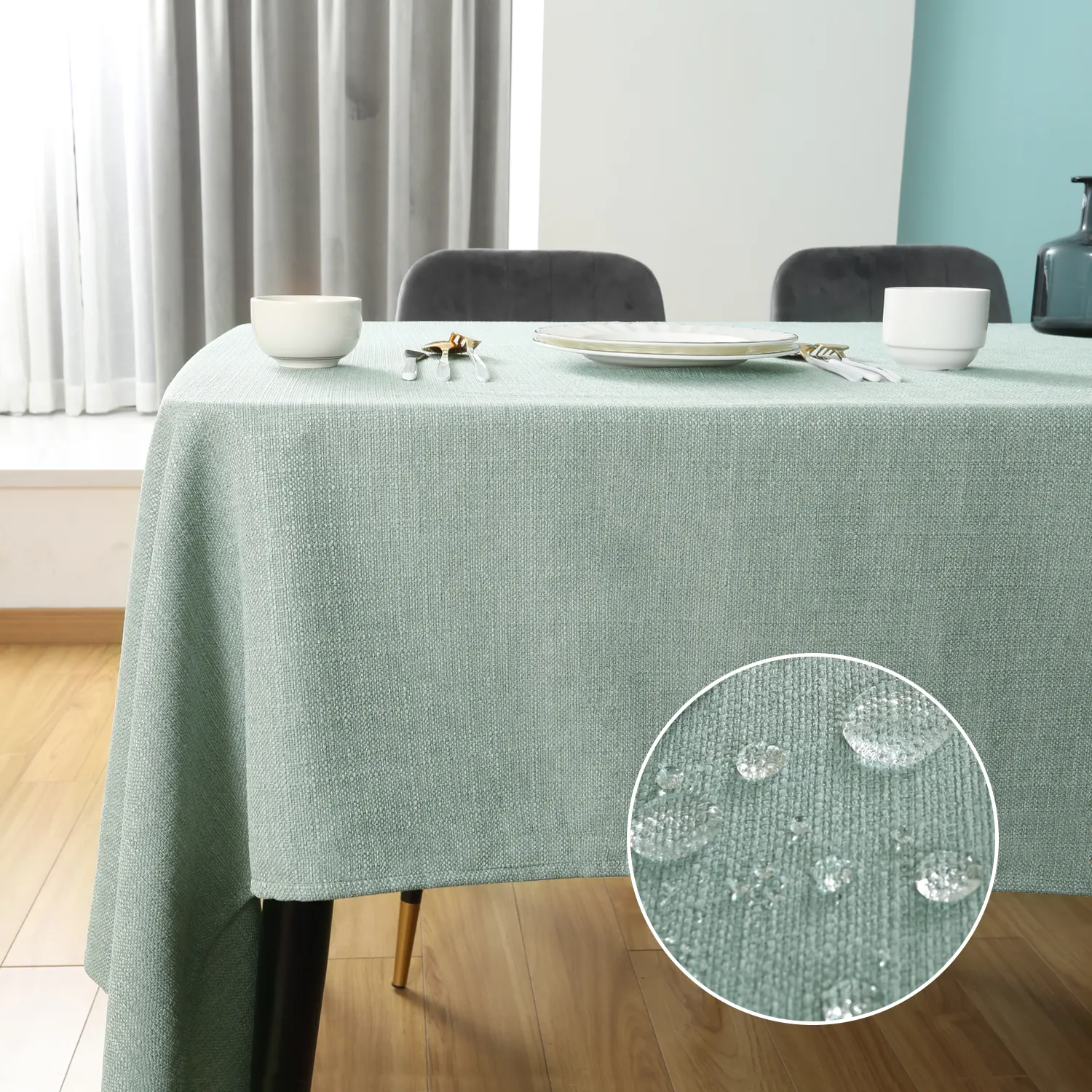 320gsm 140*240cm Light Green Rectangular Modern Table Cloth Linen