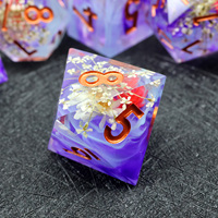 Ensemble de dés créatifs en résine DND - Dés polyédriques bleus, violets et fumés à motifs floraux pour jeux de rôle - N43