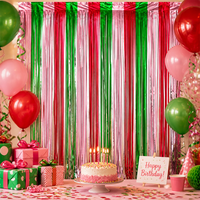 Rideau à franges décoratif en feuille métallisée, rouge, vert, rose mat, pour fêtes, anniversaires, décoration murale, photomaton