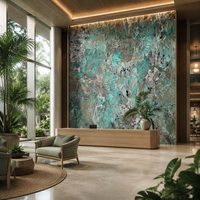 Dalle de quartzite vert amazonite - Pierre naturelle vert turquoise avec veinage blanc pour comptoir, mur et sol, polie