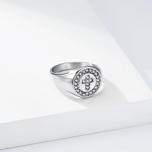 Unisex <b>Titanium</b> Steel Cross <b>Ring</b> Gold Plated Diamond Encrusted Geometric Design Gift Jewelry - Product Image 4