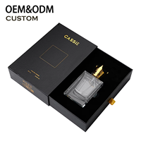 Boîte à parfum rigide personnalisée de luxe avec logo en feuille d'or, boîte cadeau en papier noir avec ruban et doublure en éponge