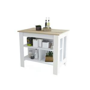 Rockaway 3-<b>Shelf</b> <b>Kitchen</b> Island White And Light Oak Modern Design Storage <b>For</b> <b>Kitchen</b> - Product Image 1