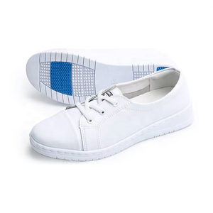 Scarpe da donna in pelle bianca traspirante Versatile con foro scarpe da lavoro leggere per la fabbrica di alimenti - Product Image 4