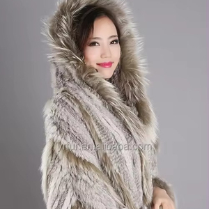 YR447 Poncho d'étole tricoté à la main en <span class=keywords><strong>fourrure</strong></span> de lapin et de raton laveur - Product Image 1