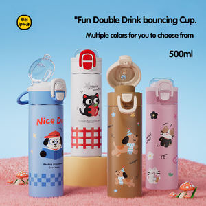 Gourde isotherme pour enfants 3D à haute valeur esthétique, impression 3D, qualité alimentaire, double poignée, dessin animé, étudiant, 500 ml, été 2025 - Product Image 6