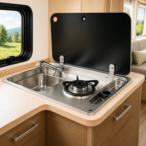 Réchaud <span class=keywords><strong>et</strong></span> Évier Combinés en Acier Inoxydable <span class=keywords><strong>pour</strong></span> <span class=keywords><strong>Camping</strong></span>-<span class=keywords><strong>Car</strong></span> <span class=keywords><strong>et</strong></span> Caravane avec Couvercle en Verre Trempé, Plaque de Cuisson 1 Feu, Évier de Cuisine <span class=keywords><strong>pour</strong></span> Bateau <span class=keywords><strong>et</strong></span> Véhicule Récréatif - Product Image 1