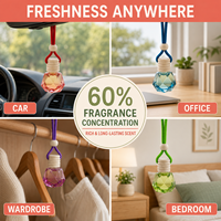 Diffuseur de parfum pour voiture suspendu au rétroviseur, flacon en verre facetté, bouchon en bois, cordon tressé, concentration de parfum à 60%, longue durée