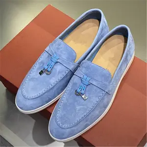 Hot Sale Lp Suede Platte Schoenen 2022 Zomer Walkingl Loafers Vrouwen Echt Lederen Slip On Casual Schoenen Mannelijke Hoge Kwaliteit Muilezels