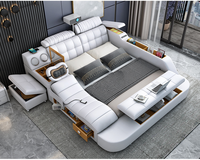 Bestseller Luxus-Lederbett Multifunktionales Bett Tatami Kingsize-Plattformbett Gepolstertes Stoffbett mit Stauraum und Musikboxen