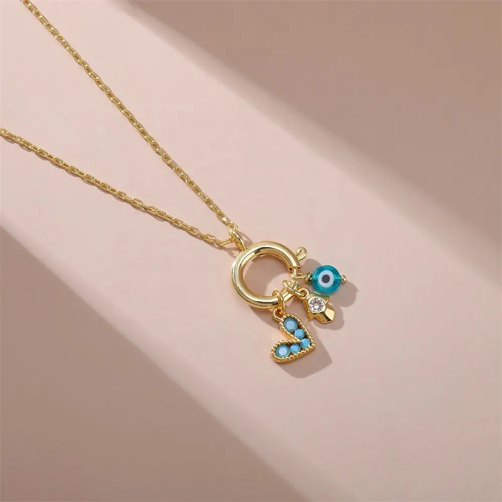 TTT Jewelry Blue Love And Evil Eye Pendant Necklace Love Heart Knot Crystal Pendant Necklace For Women Valentine's Jewelry Gift