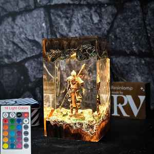 Ornement d'art lumineux en résine et bois sur le thème du Roi Singe Sun Wukong, scène mythologique chinoise, décoration avec lumière LED, cadeau <span class=keywords><strong>de</strong></span> collection - Product Image 3