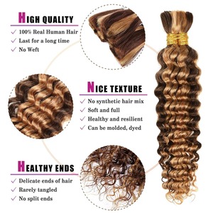 Honey Blonde Cabello humano trenzado Onda profunda Bull Highlight Trama No Curly Trenzado Extensiones de cabello trenzado para trenzas bohemias - Product Image 2