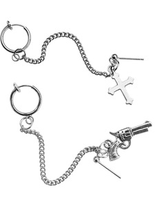 Punk lega di zinco di nuovo Design in metallo Hip Hop gioielli croce pistola Charm con catena a cerchio e perno singolo pezzo orecchino di un pezzo - Product Image 5