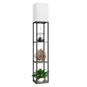 Minimalist Floor <b>Lamp</b> With <b>Shelf</b> Iron Body Off White Shade LED Light Source Switch Control Easy Installation 63cm Height - Product Image 4