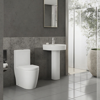 WC à Poser en Céramique Blanc avec Chasse Double Vortex Sans Bride, Toilette Lavante Deux Pièces pour Salle de Bain