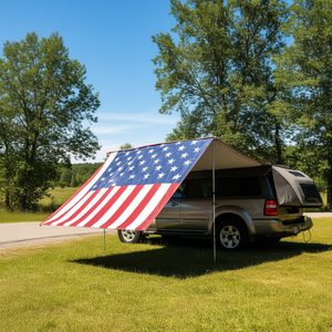 Auvent latéral pour voiture, structure en aluminium, tissu textile, design drapeau américain, pour le camping et les pique-niques - Product Image 2