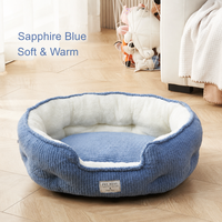 Coussin pour animaux de compagnie en velours côtelé, rond, épais, chaud, lavable, avec housse amovible, respirant, toutes saisons, pour petits animaux