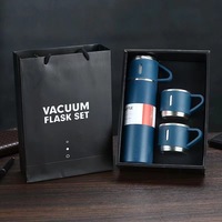 Termo de Acero Inoxidable 304 de Doble Capa y 500 ml, Botella de Agua Portátil con Aislamiento al Vacío, con 3 Tazas de Té, Set de Regalo Empresarial